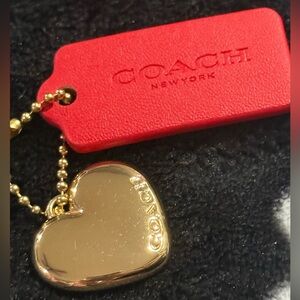 Authentic Coach Red Leather Bag Charm with Gold Engraved Heart Gold Heart NEW